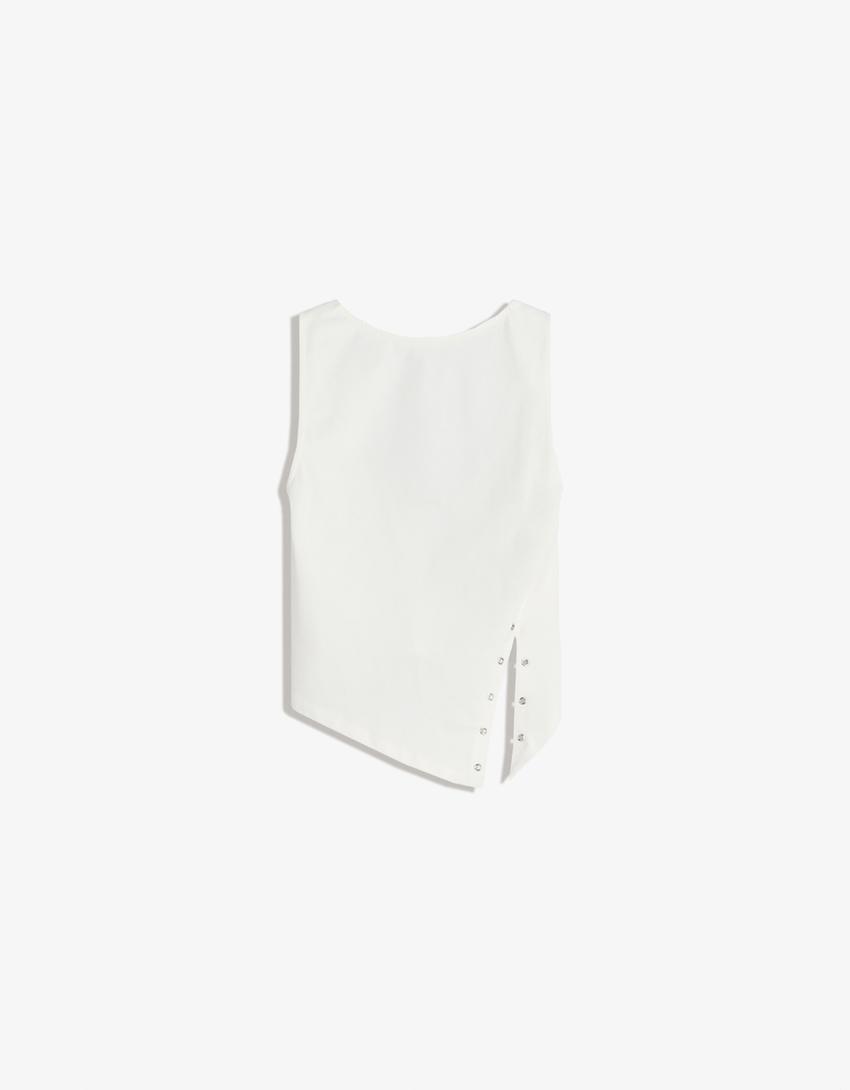 Asymmetrisch mouwloos T-shirt met studs-Gebroken Wit