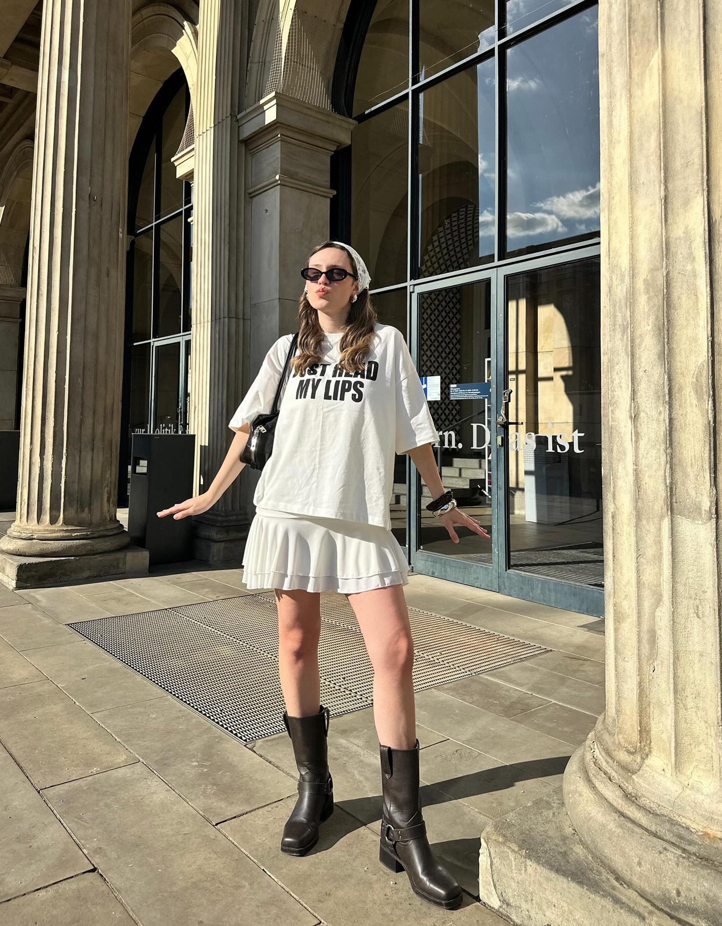 トップス everyone oversized B/Dcheck S/S shirt M Oversized Extended Neck Patchwork T-shirt | boohoo