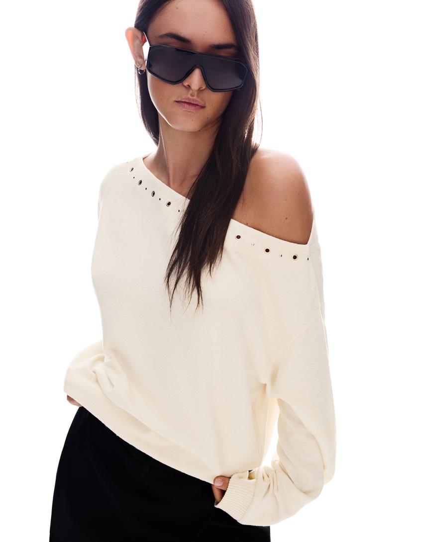 Pull maille clous-Écru