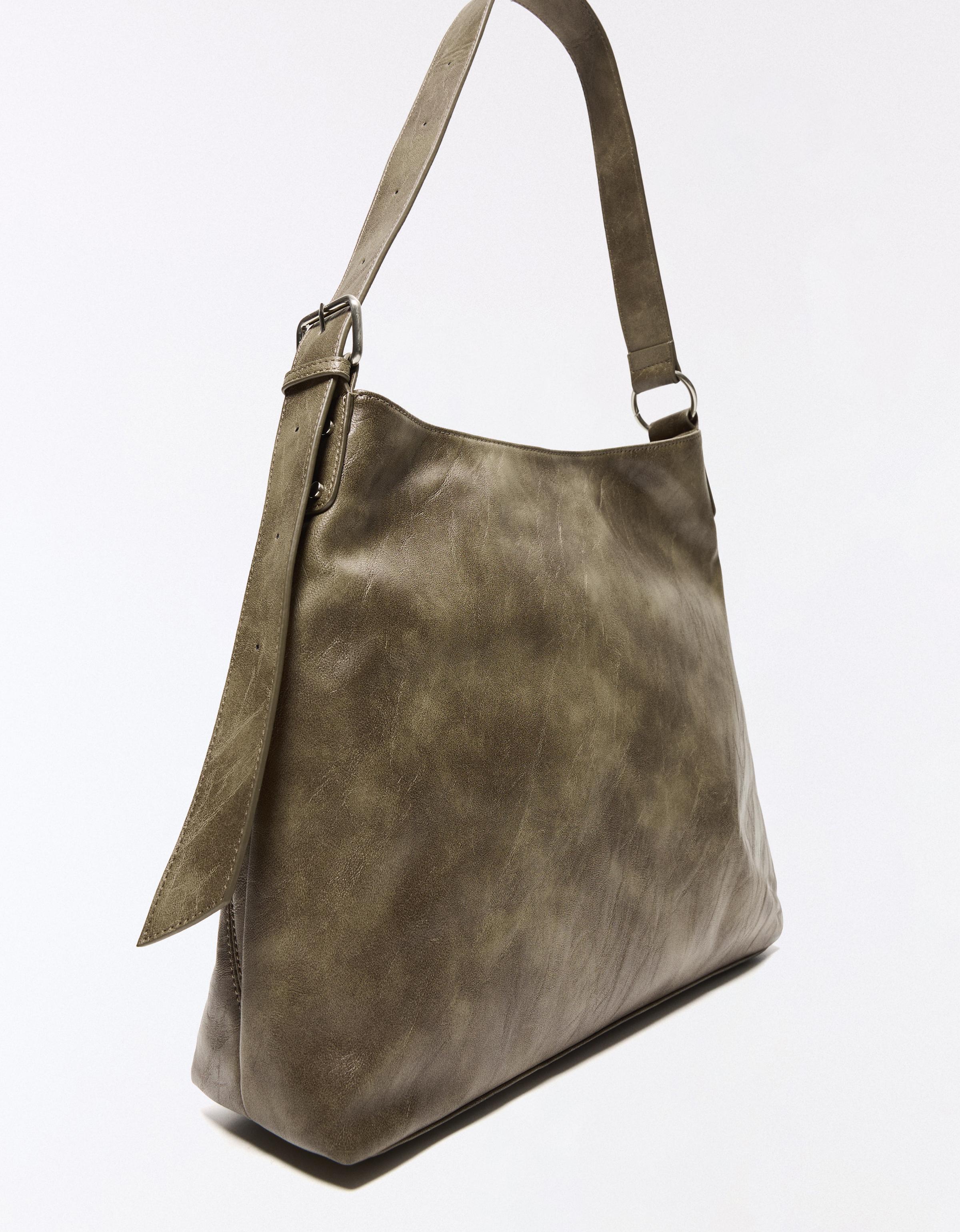 Leather effect bucket bag with buckles — Sand