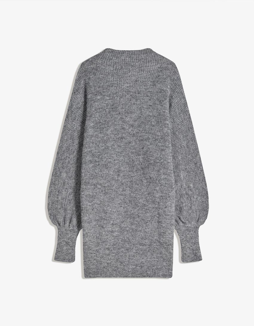 Midi-Kleid mit Volumenärmeln-Grau