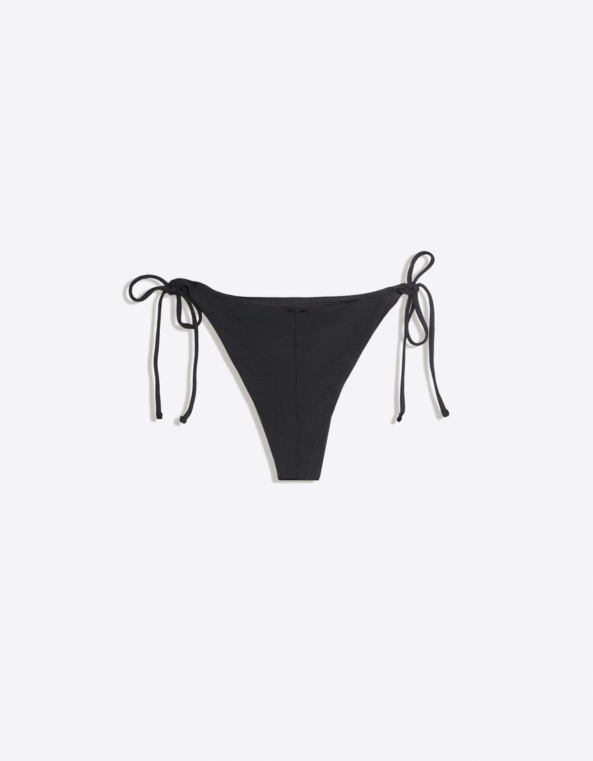 Bas de bikini tanga à strass-Noir