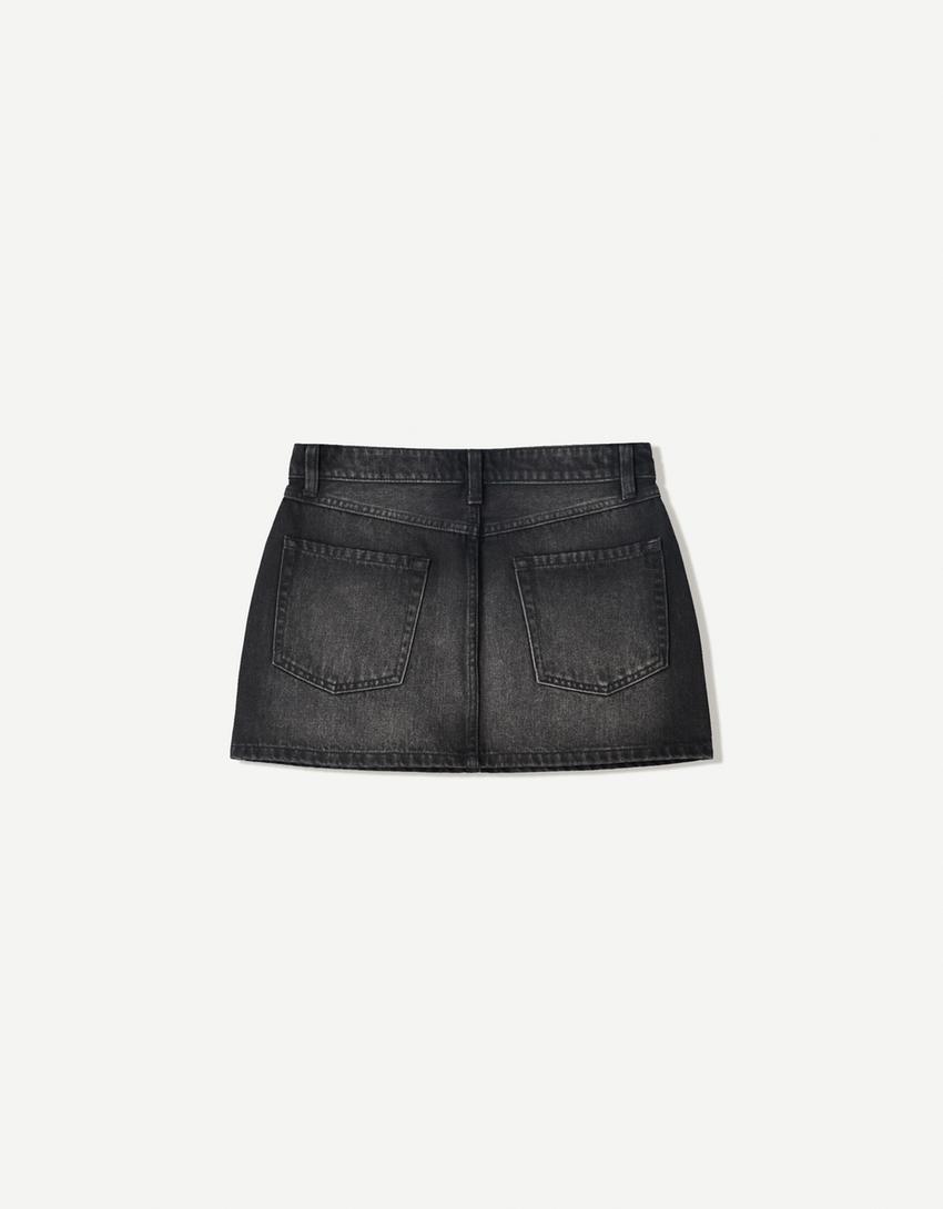 Denim mini skirt-Black