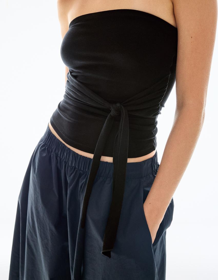 Fiyonklu bandeau top-Siyah