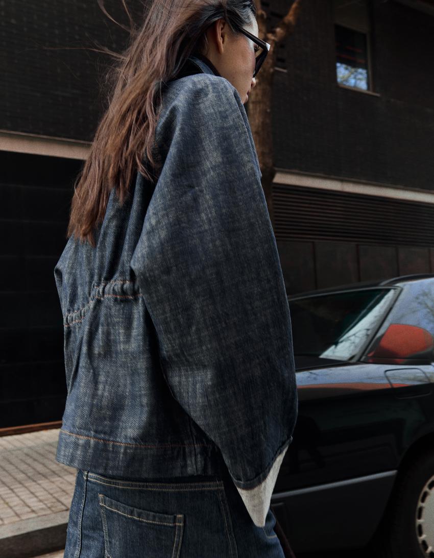 Textured oversize denim jacket-Blue
