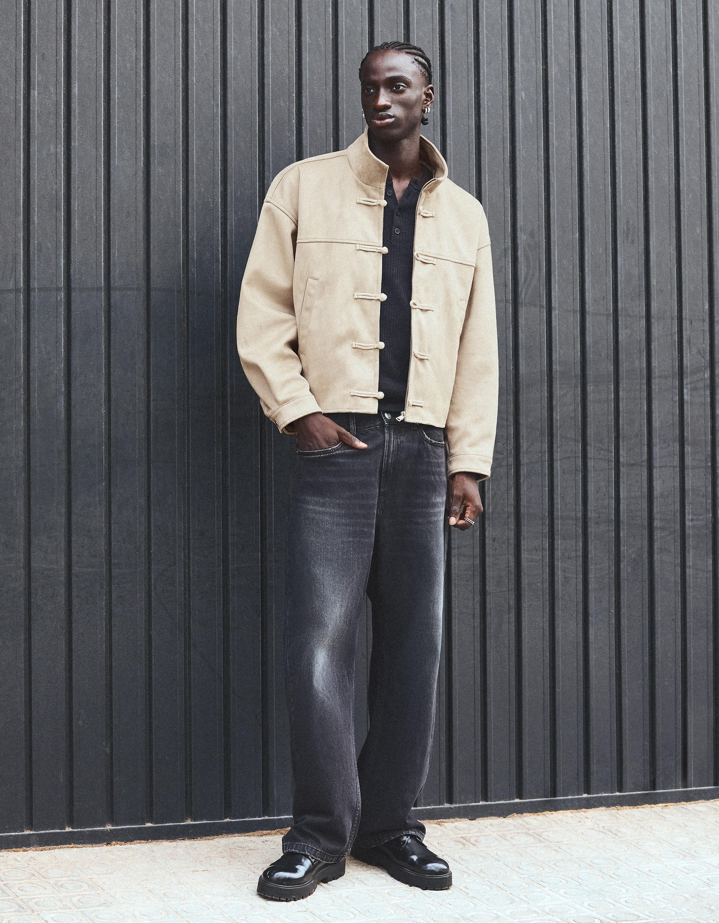 Faux suede jacket with clasp fasteners - Men | Bershka