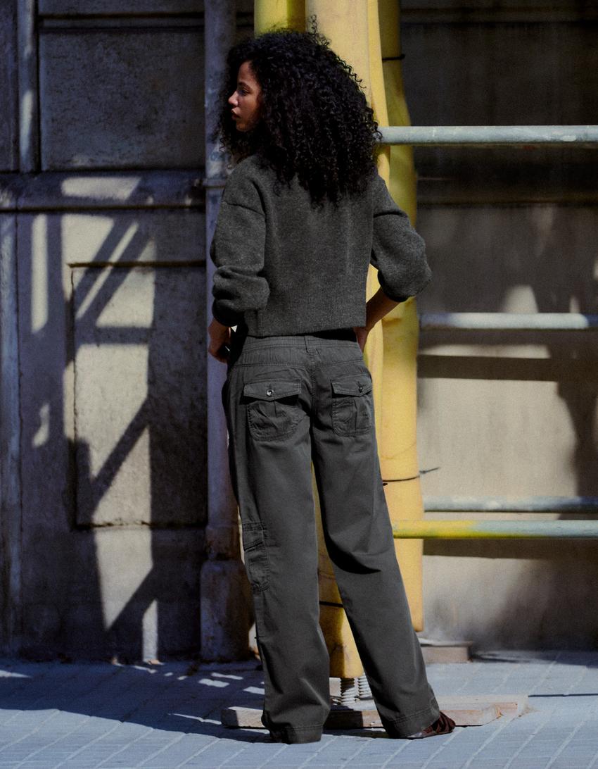 Straight cargo trousers-Khaki