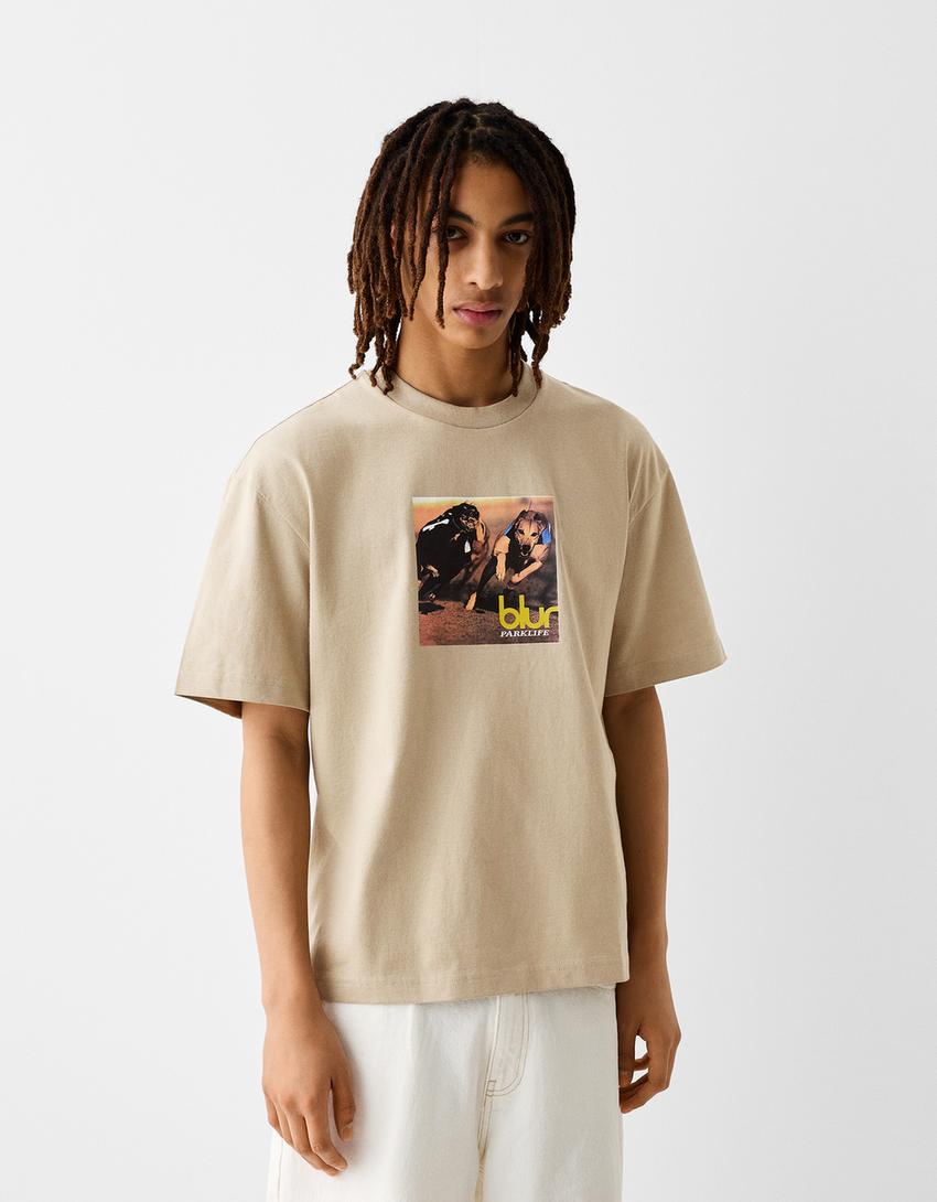 T-shirt manches courtes boxy fit imprimé Blur-Camel-0