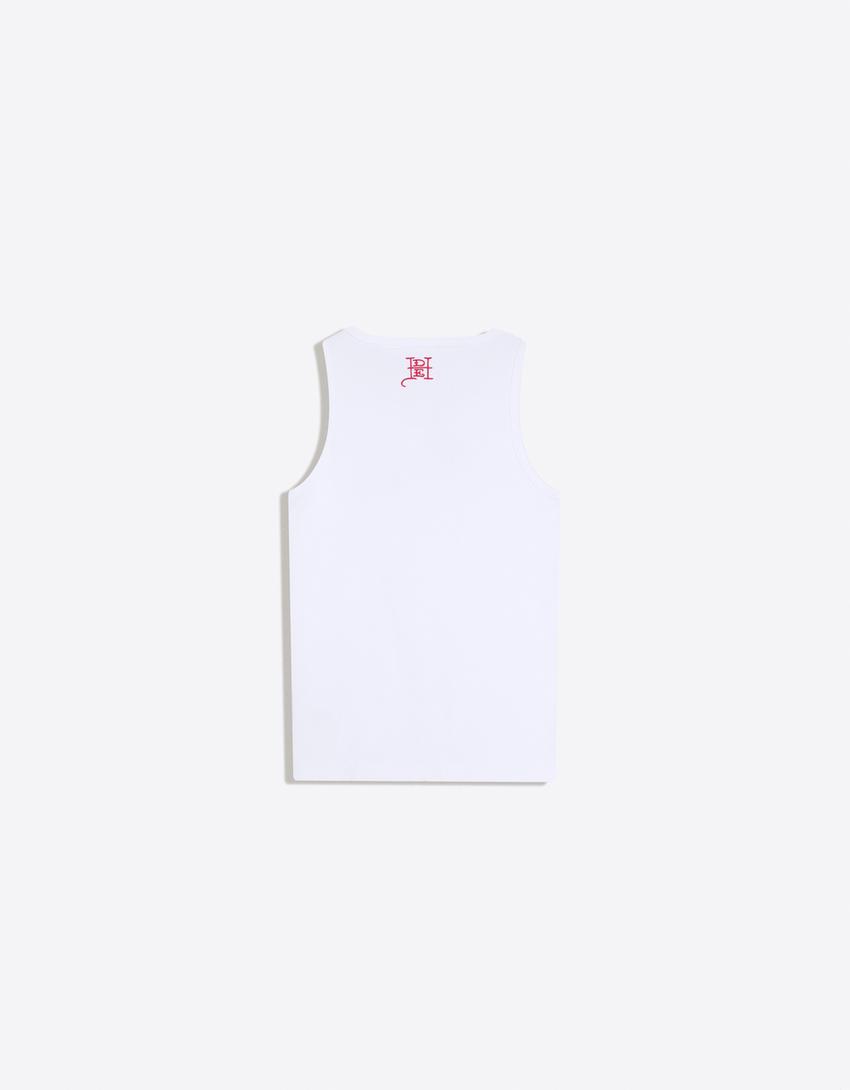 ED HARDY X BERSHKA print vest top-White