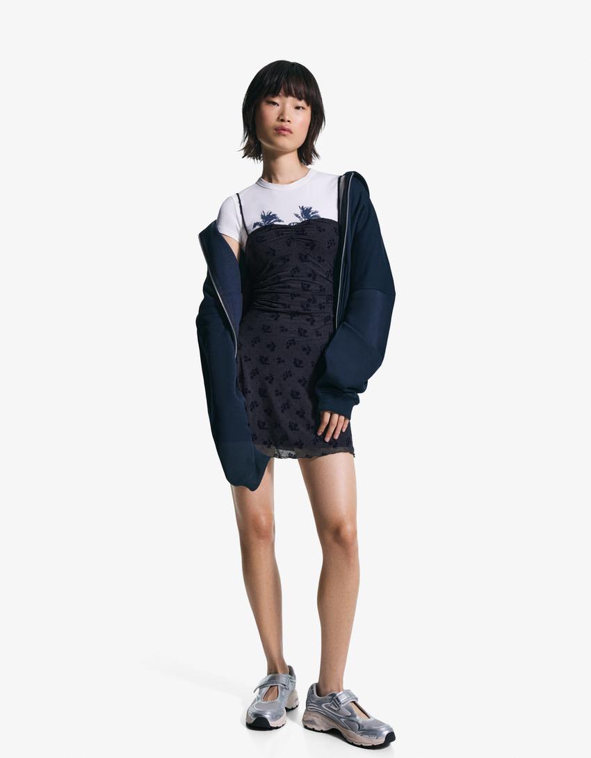 Trägerkleid mit Print-Marinenblau-2