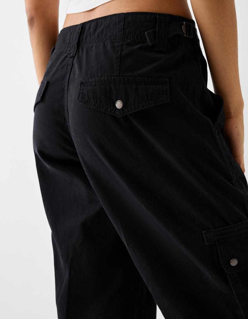 Adjustable straight-leg cotton cargo trousers-Black-6