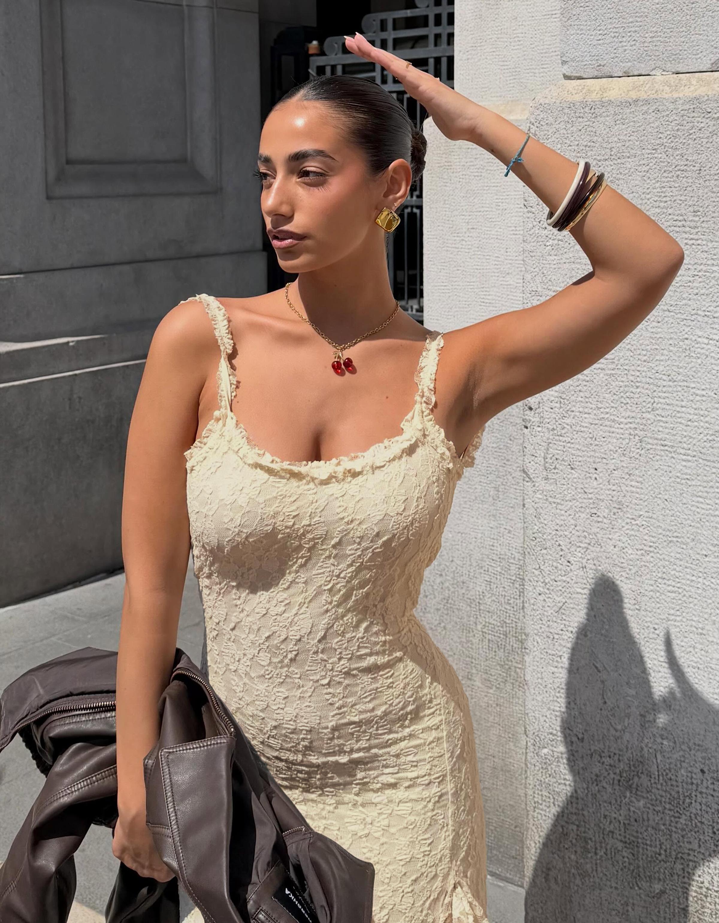 Lace midi dress — Cream