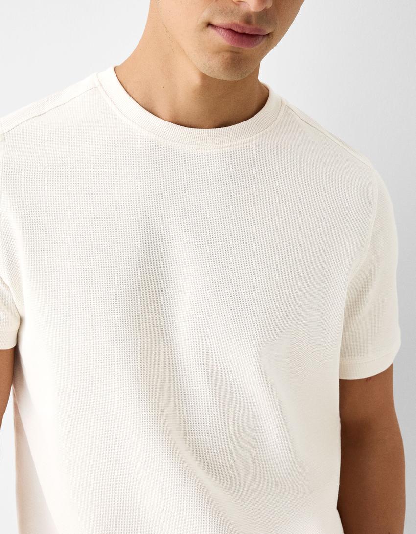 T-shirt texturé à manches courtes-Blanc cassé-5