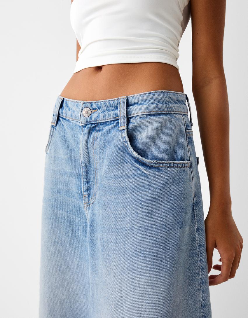 Bol denim bermuda şort-Açık mavi-3