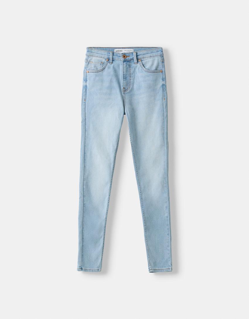 Jeans taille très haute skinny-Bleu clair