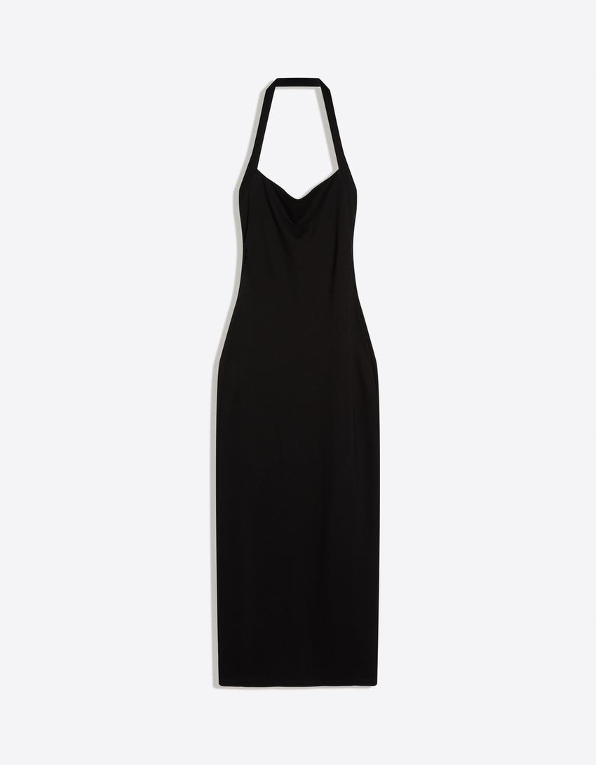 Halterneck midi dress-Black
