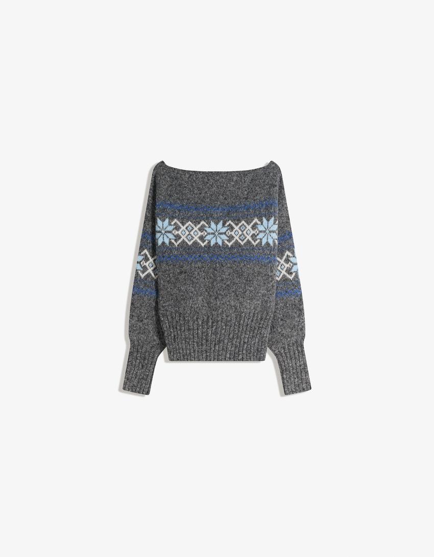 Xersei offshoulder jacquard-Gris escuro