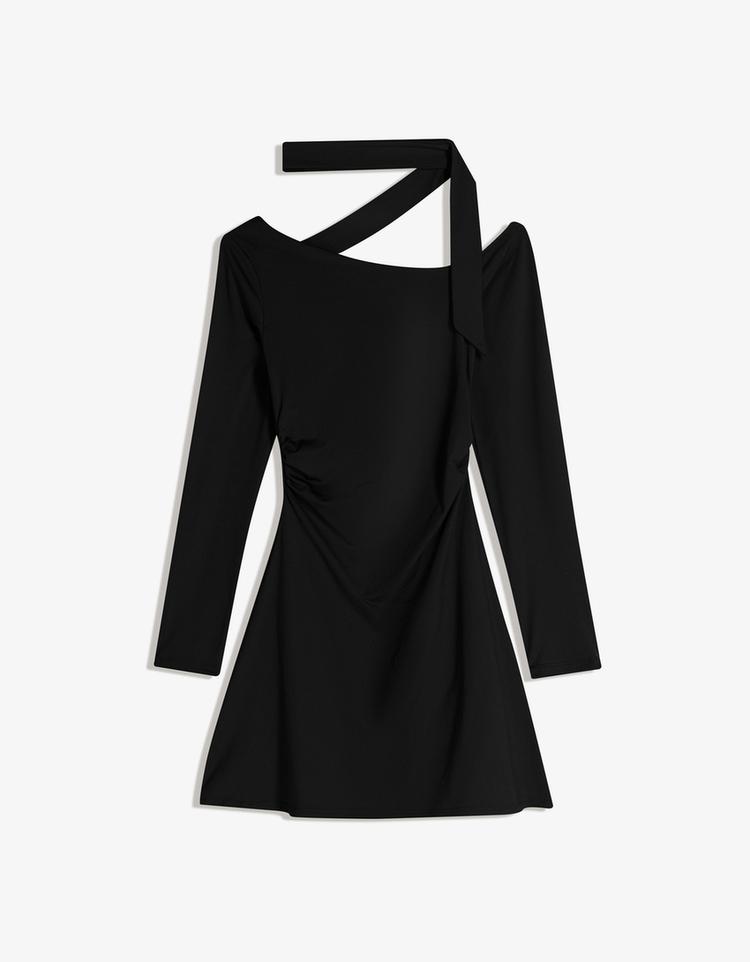 Vestido mini manga larga detalle pañuelo