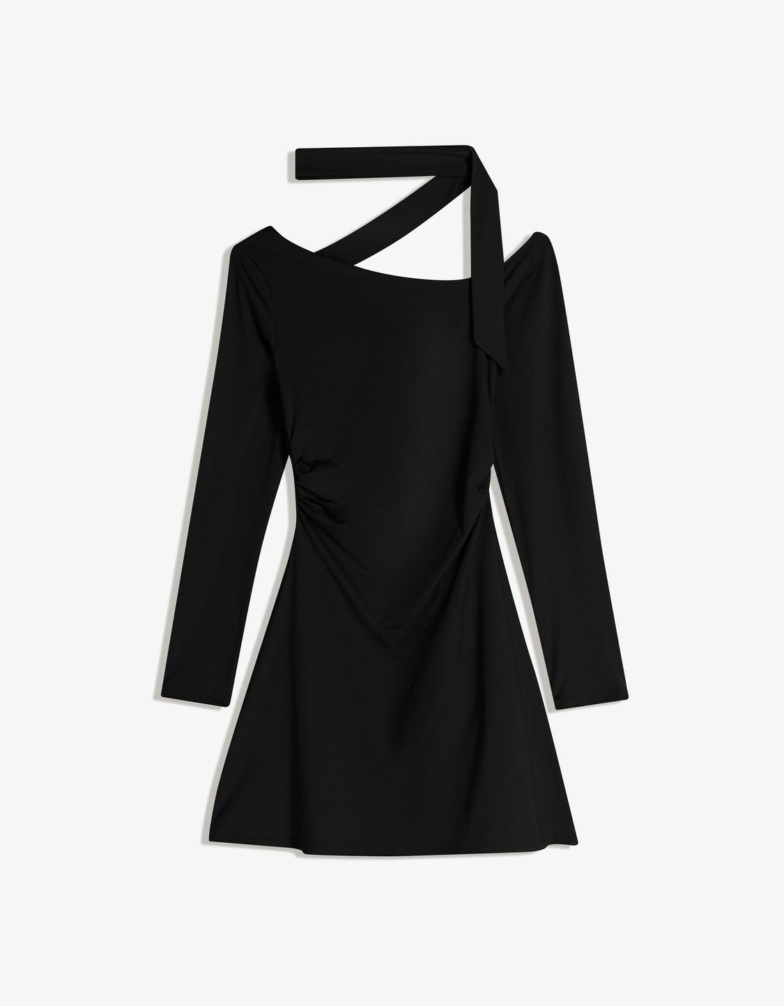 Vestido mini manga comprida detalhe lenço