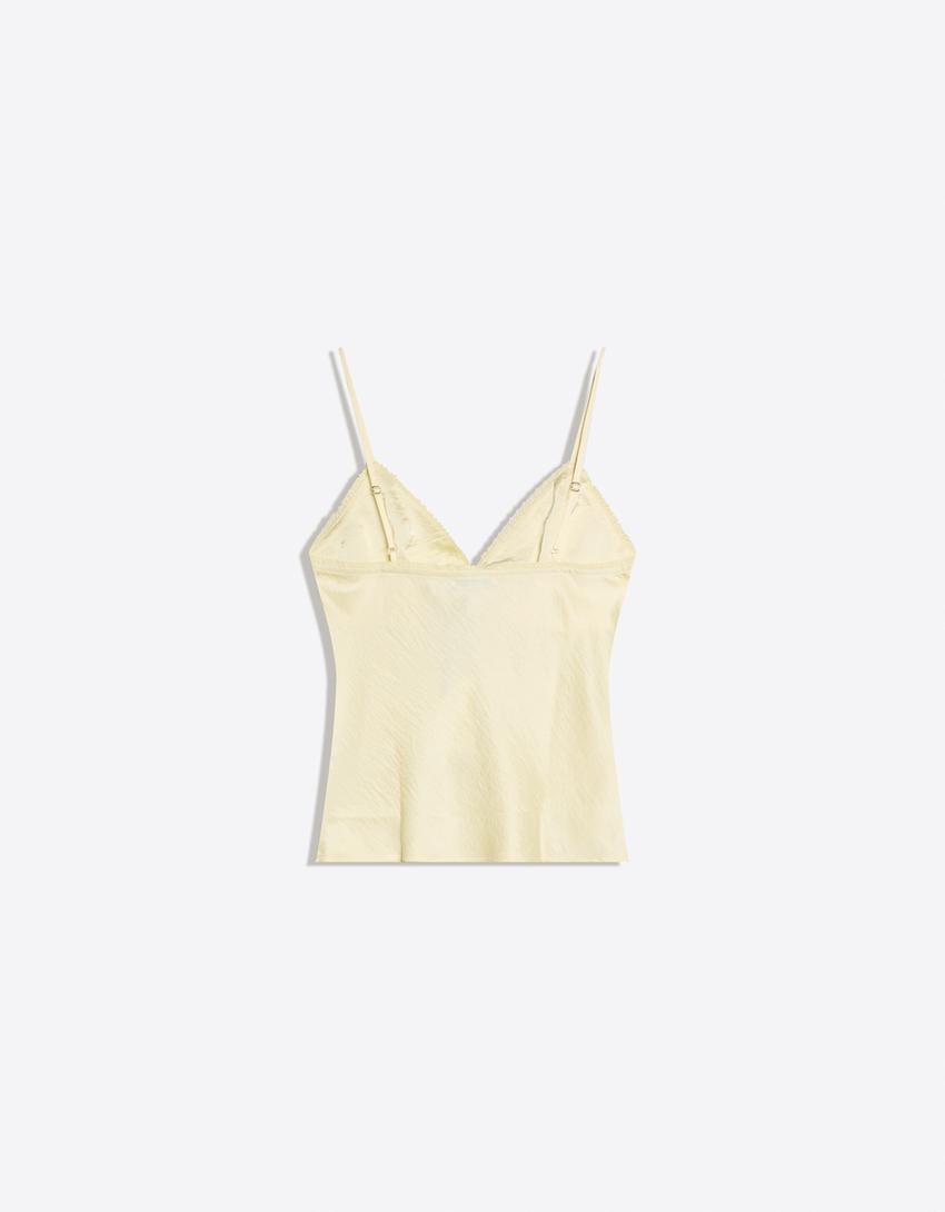 Satintop med blondekant-Gul
