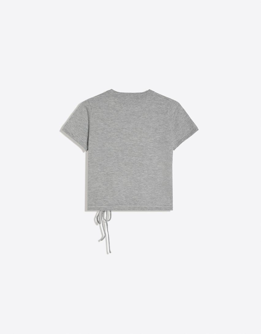 Short-sleeved round neck knit jumper-Grey