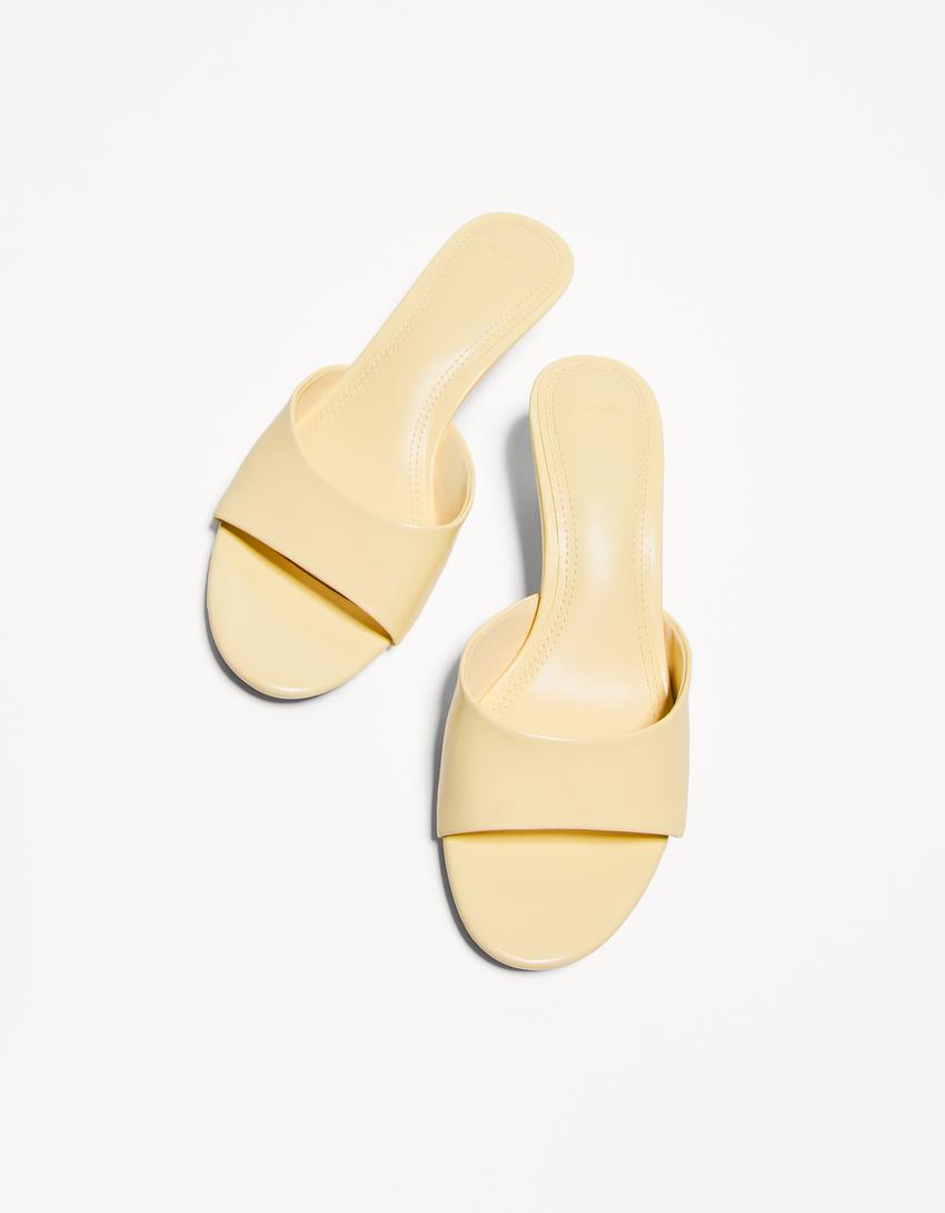 Kitten heel mule sandals-Yellow-4