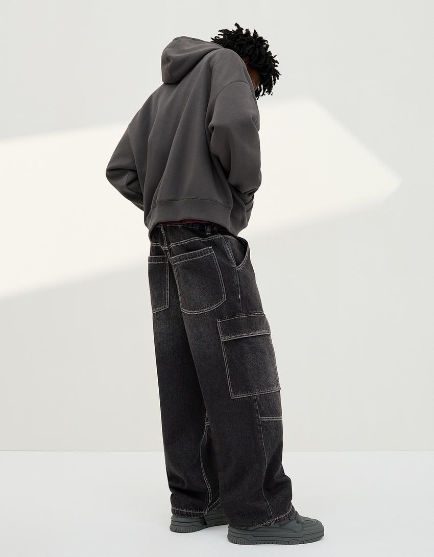 Jeans cargo parachute-Negro