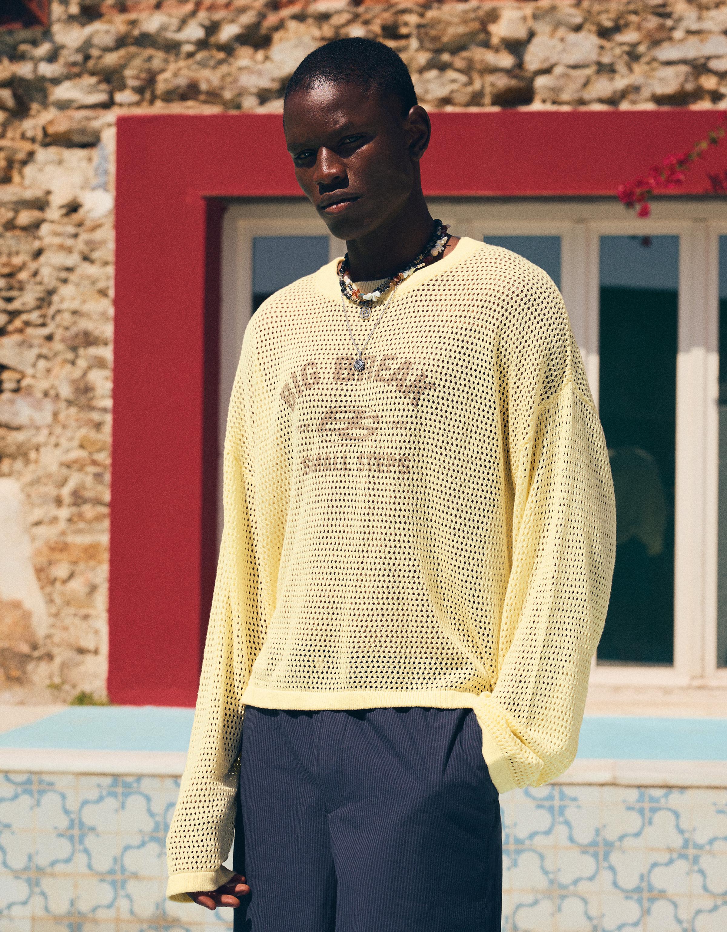 Bershka Jersey Mesh Print Hombre Amarillo