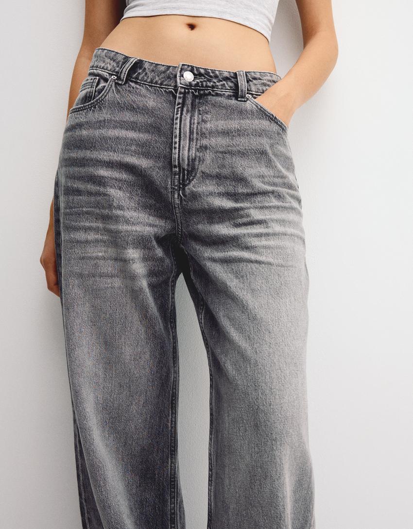 بنطال جينز فضفاض-رمادي داكن-1