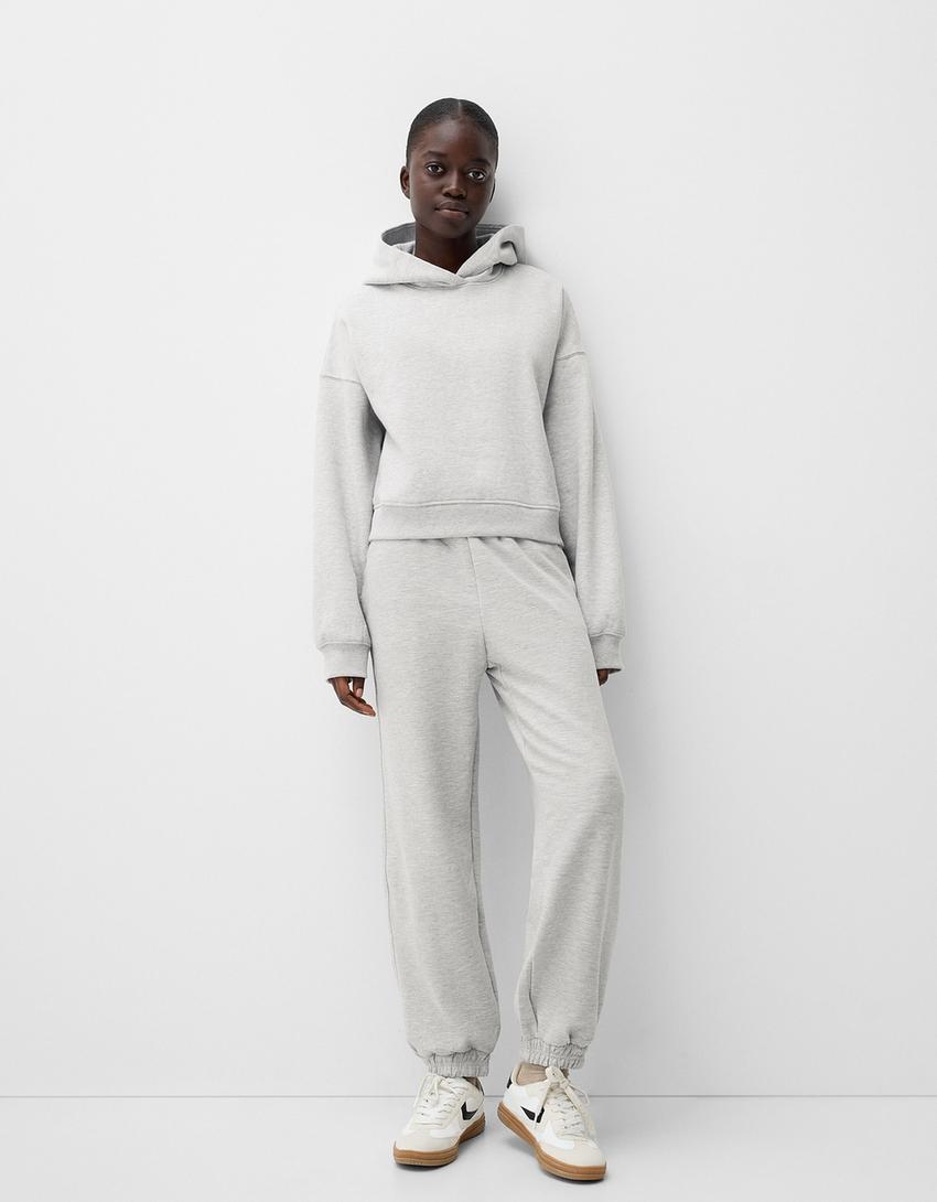 Pamuklu kapüşonlu sweatshirt-Gri-3