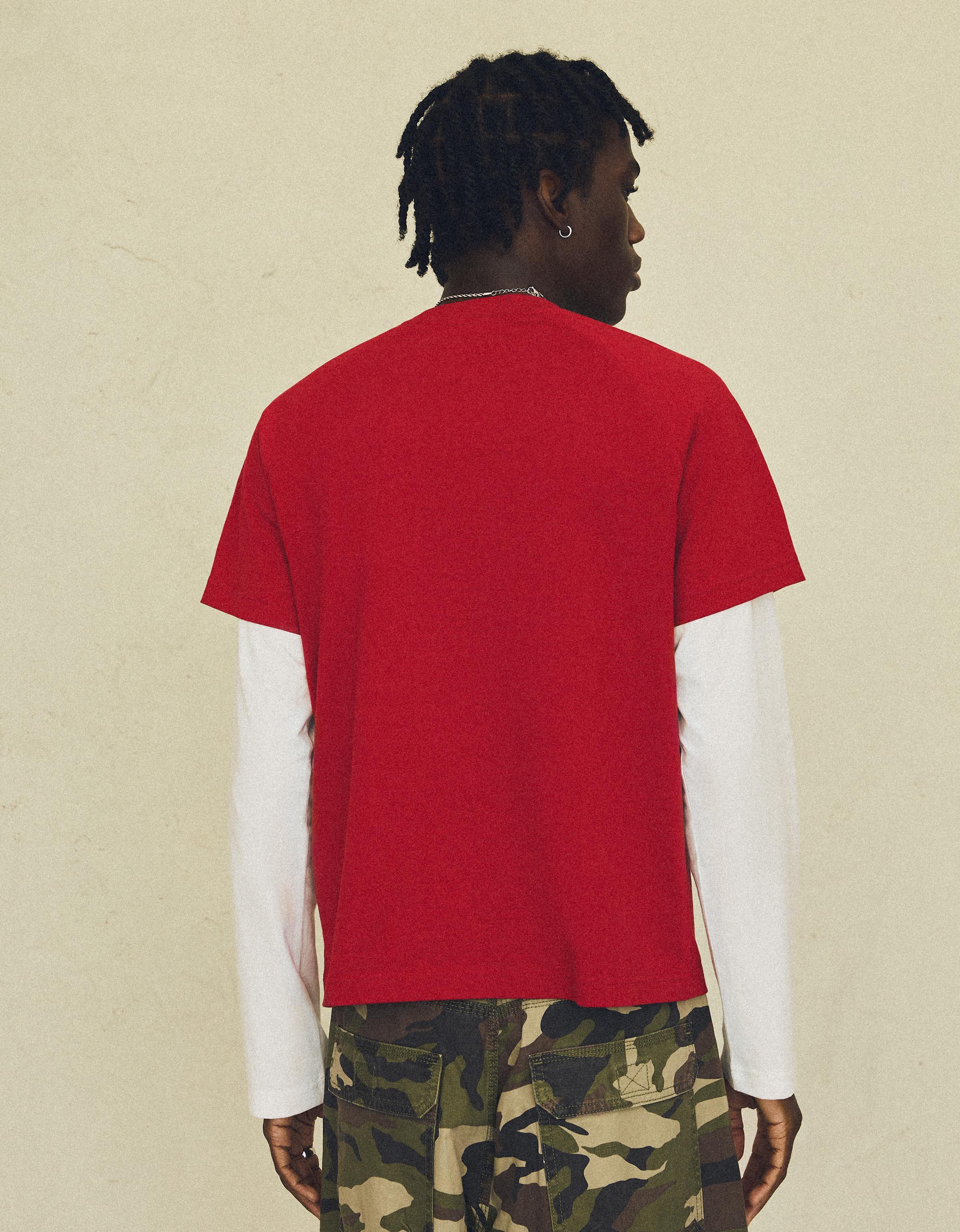 Double sleeve print T-shirt — Red
