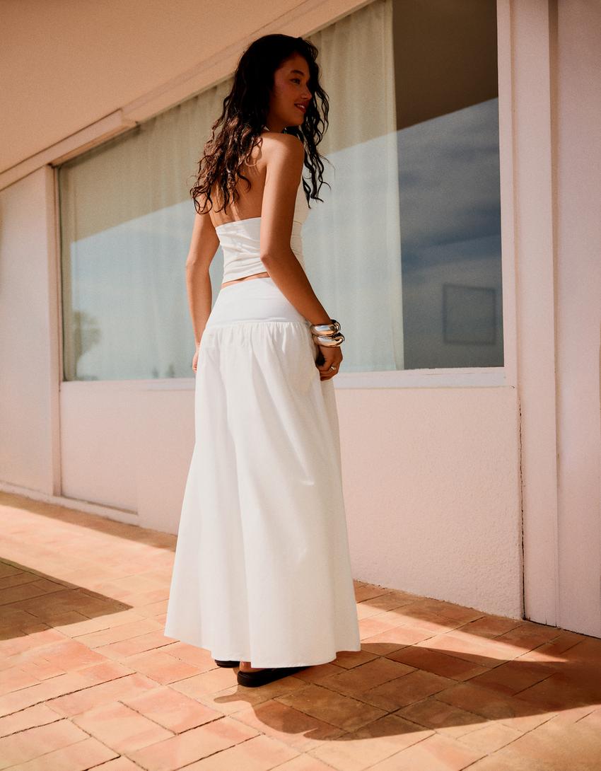 Korsajlı midi etek-Beyaz