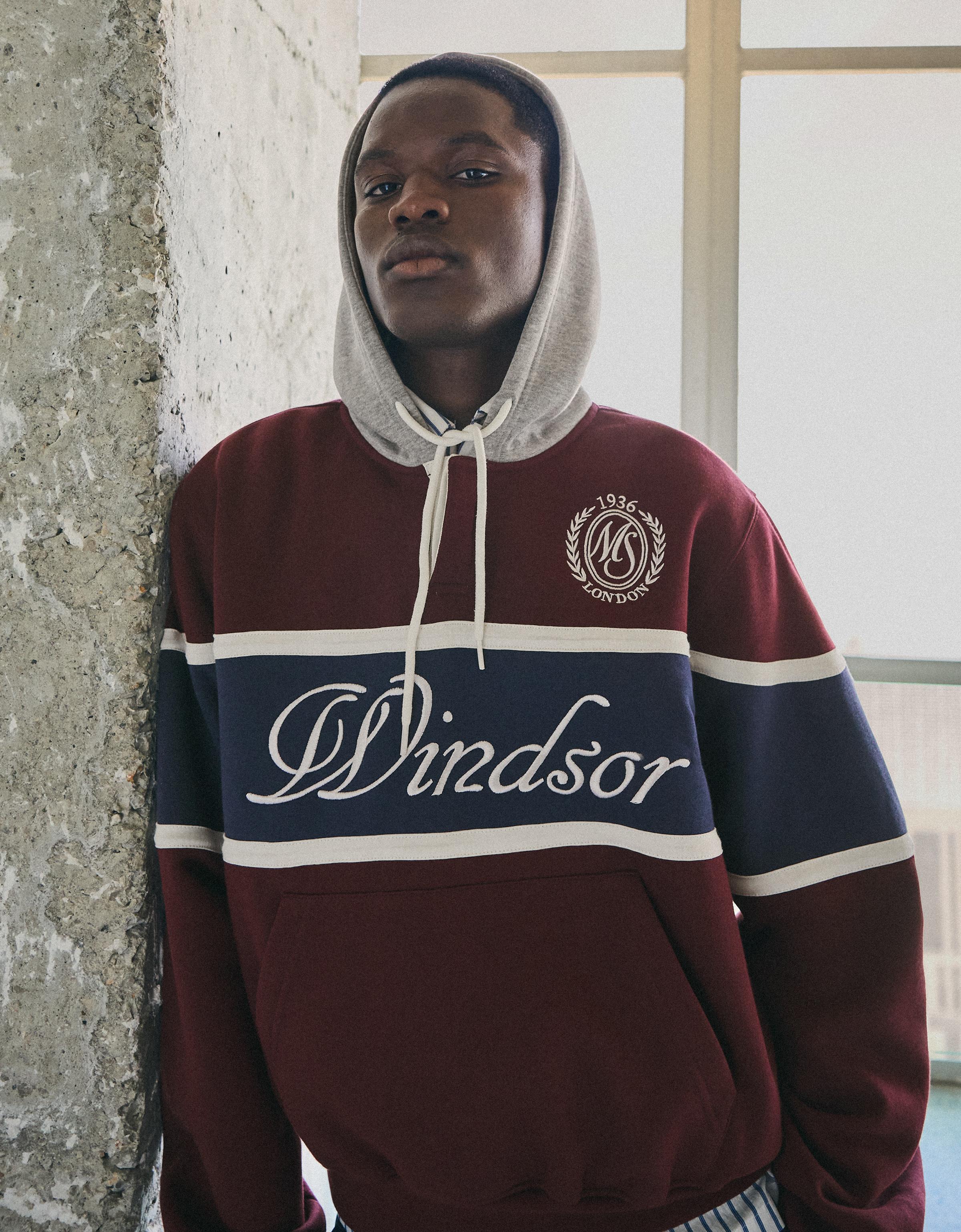 Contrast print hoodie — Burgundy