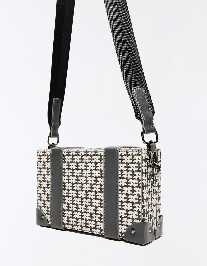 Monogram box bag with buckles-Grey Marl