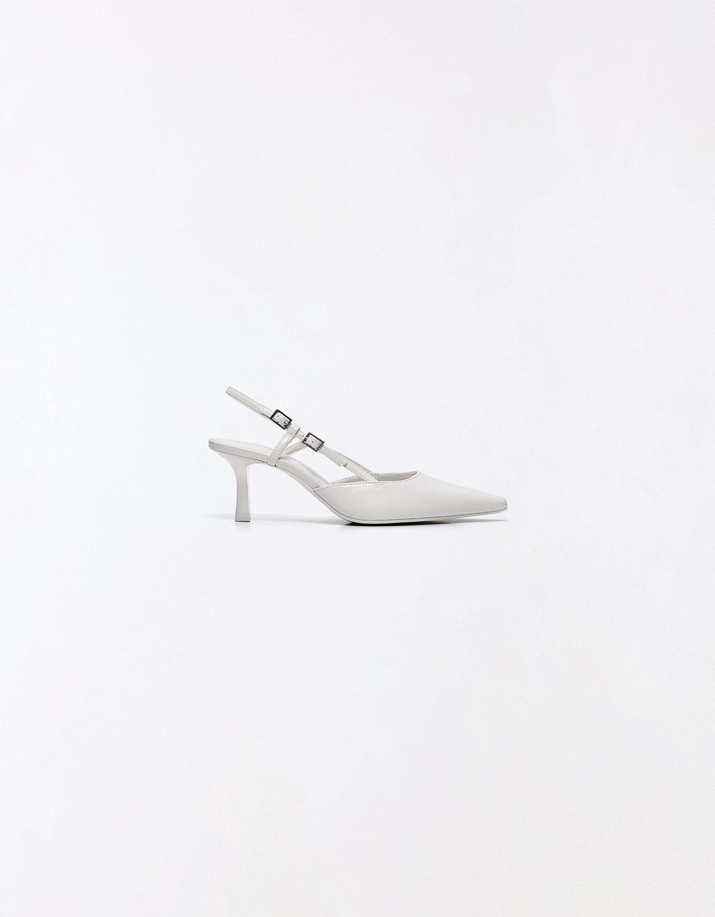 BUCKLED HIGH-HEEL SHOES — WHITE