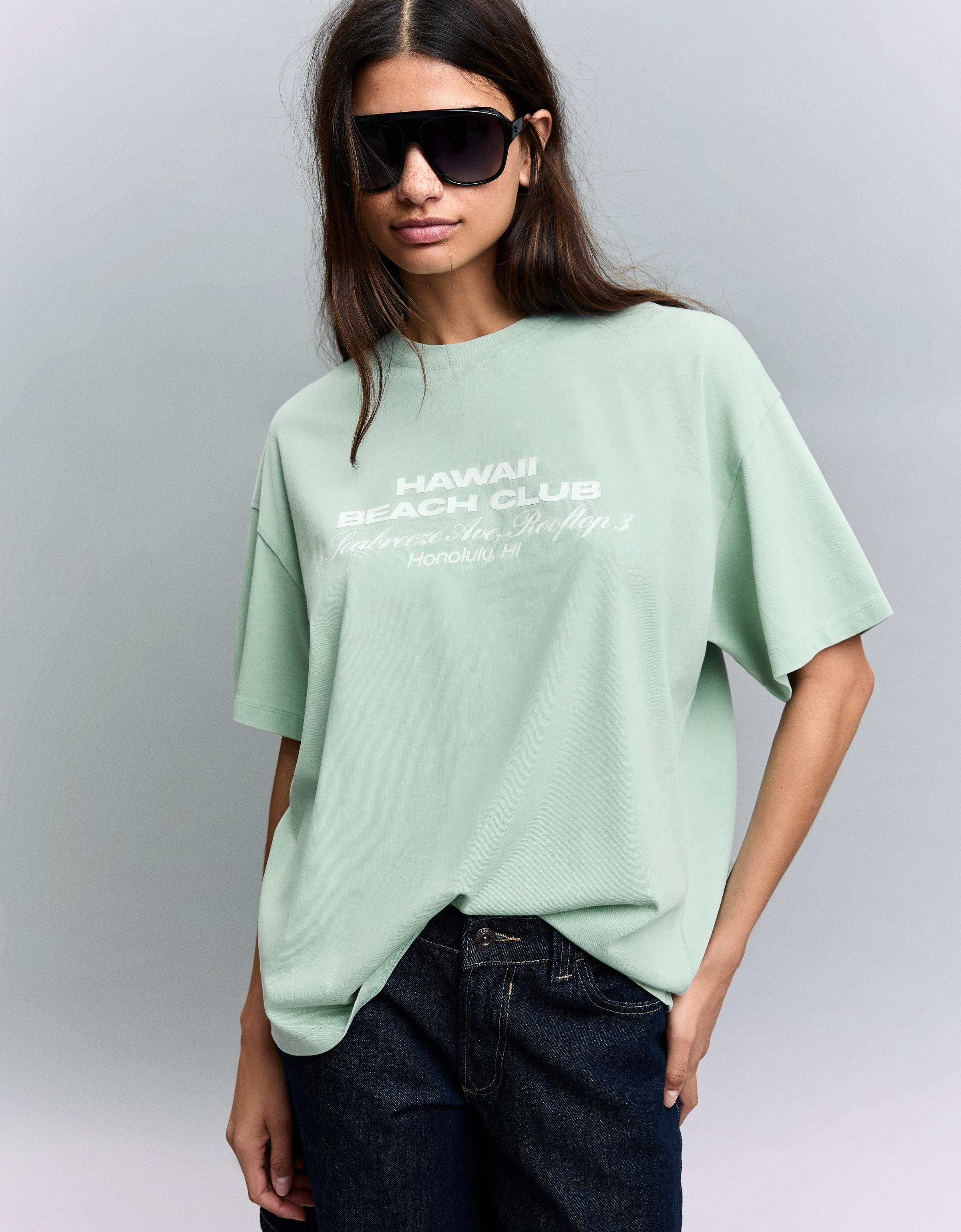 Camiseta Manga Corta Print Mujer M Verde