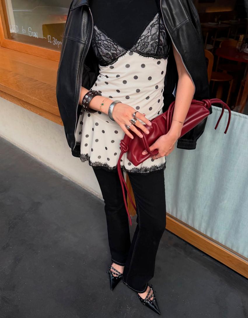 Printed lace and tulle strappy mini dress-Cream