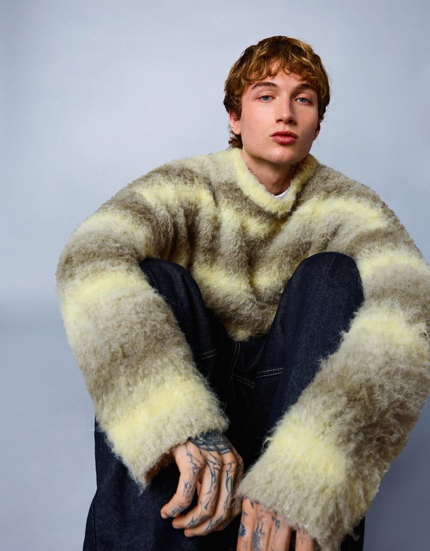 Jersey à effet brossé multicolores-Kaki