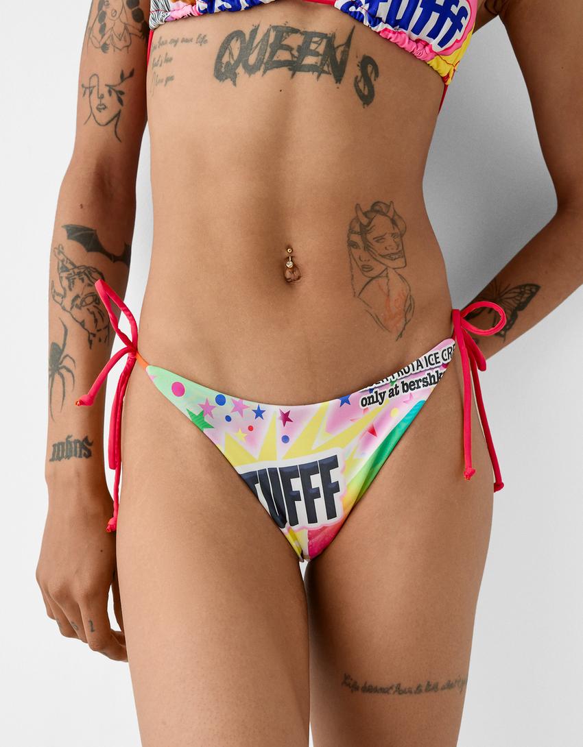SSSTUFFF x BERSHKA print bikini bottoms-Yellow-5