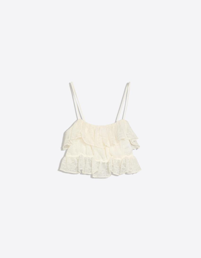 Lace ruffled top-Off white