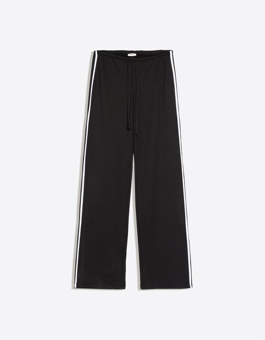 Side stripe plush joggers-Black