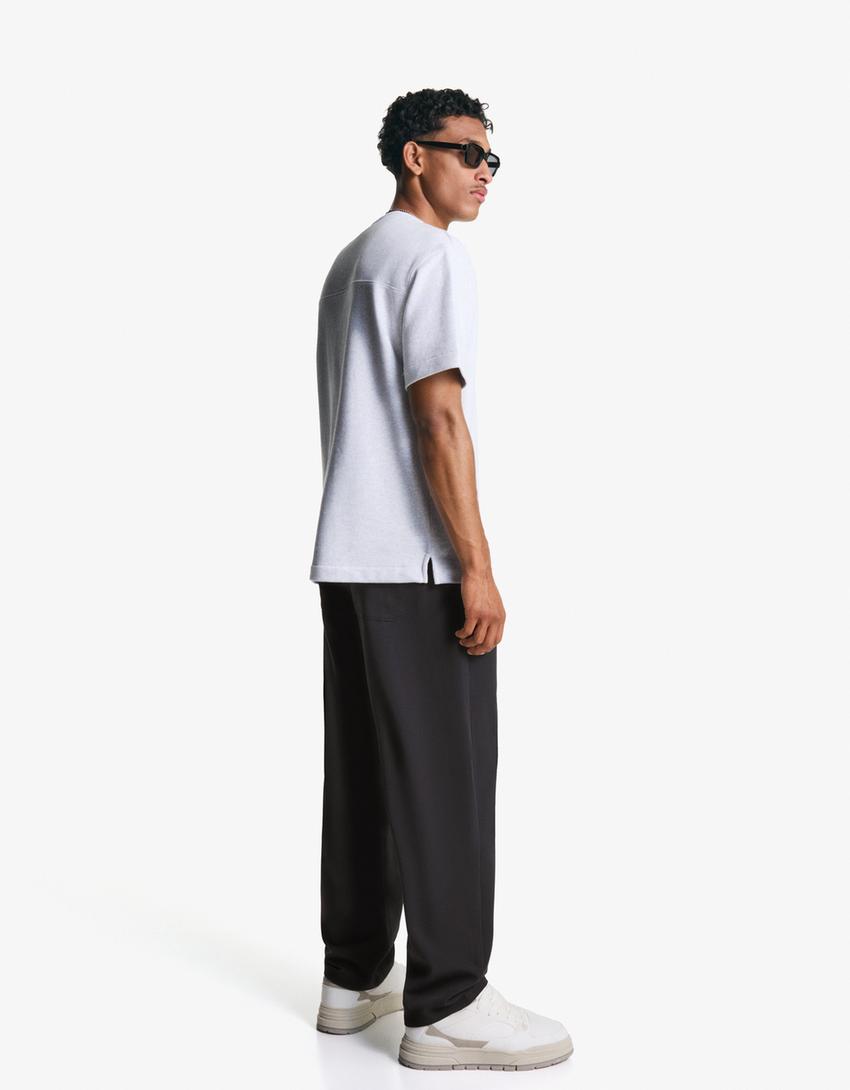 מכנסי טרנינג מחויטים Straight fit-שחור-1