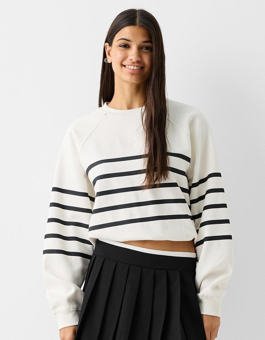 سويت شيرت بأكمام رغلان-أبيض / أسود-2