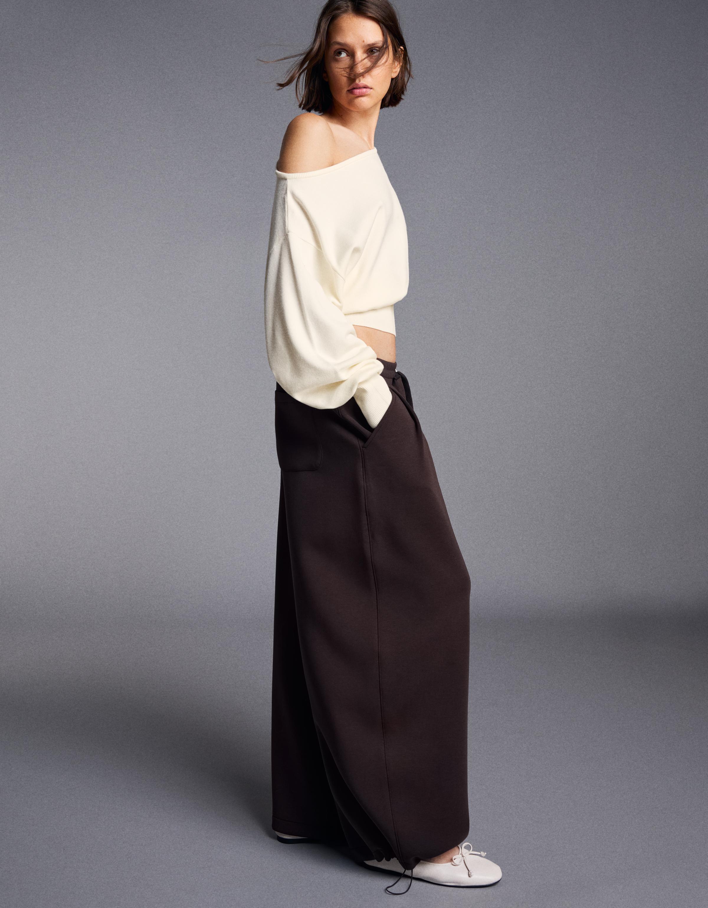 Asymmetric neck jumper — Cream