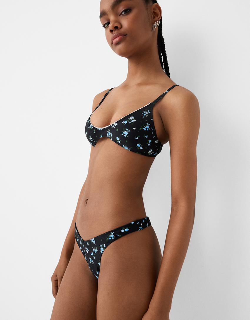 Soutien de biquíni com estampado floral-Preto-5