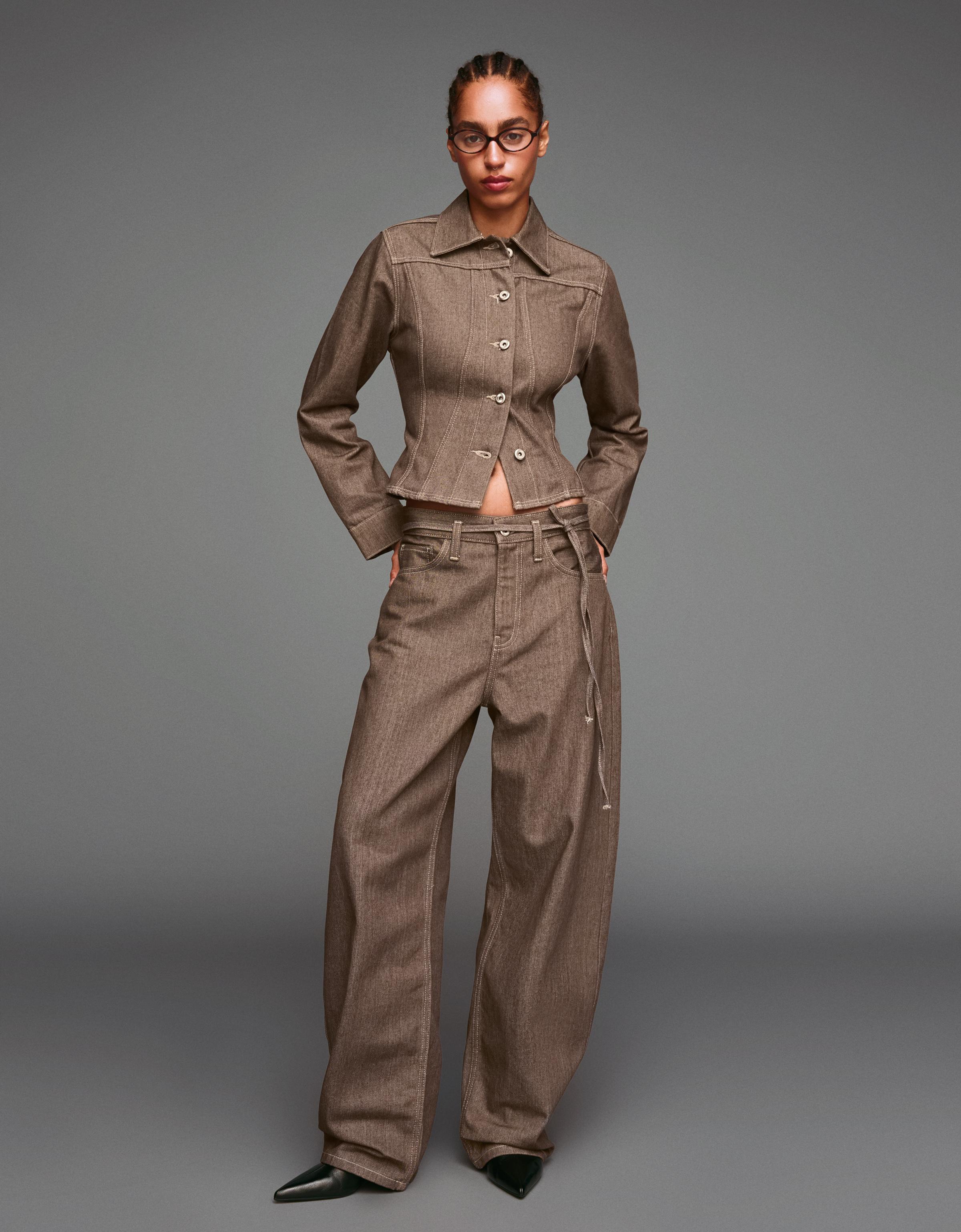 Bershka Baggy Jeans Mit Gürtel Damen 34 Braun