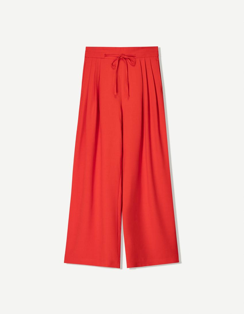 Ensemble gilet sans manches et pantalon fluide-Rouge-5