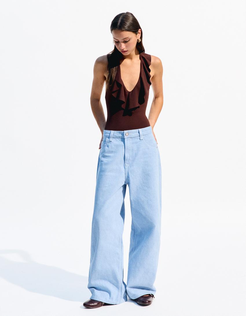 Strappy draped bodysuit-Brown-1