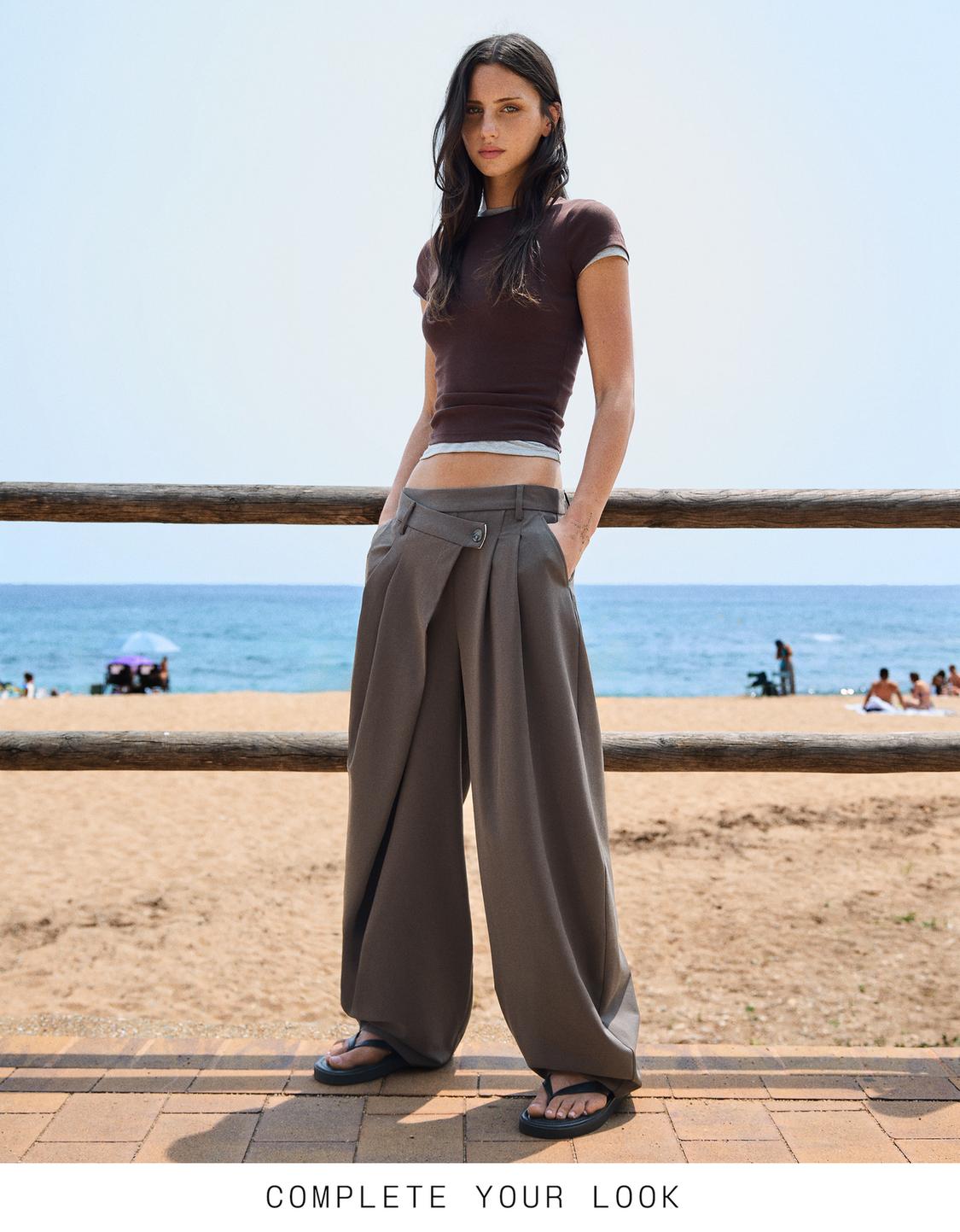 Tailored fit trousers with crossover waist