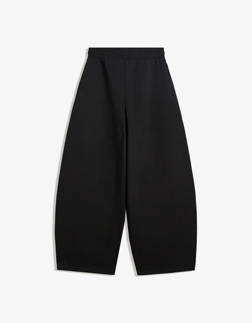 Sweatstof barrel broek met stoppers-Zwart